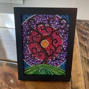 Hand painted dot mandala style tree framed